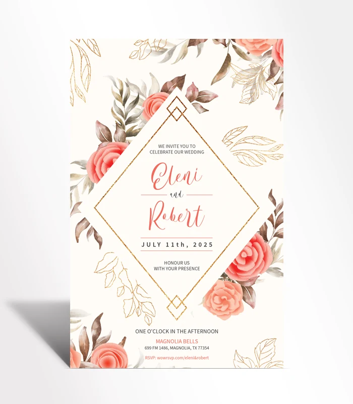 882 Rose Gold Diamond Wedding Invitation - Image 1