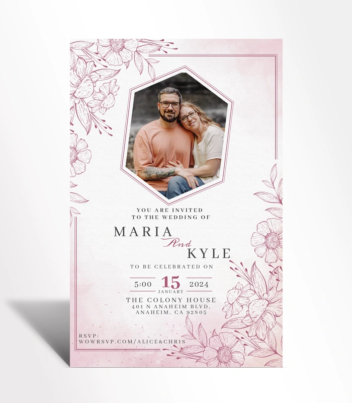 901 Blush Floral Photo Wedding Invitation - Image 1