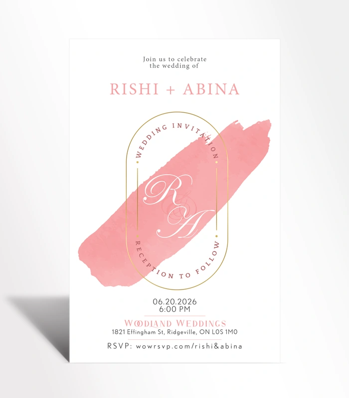 908 Blush Brushstroke Monogram Wedding Invitation - Image 1