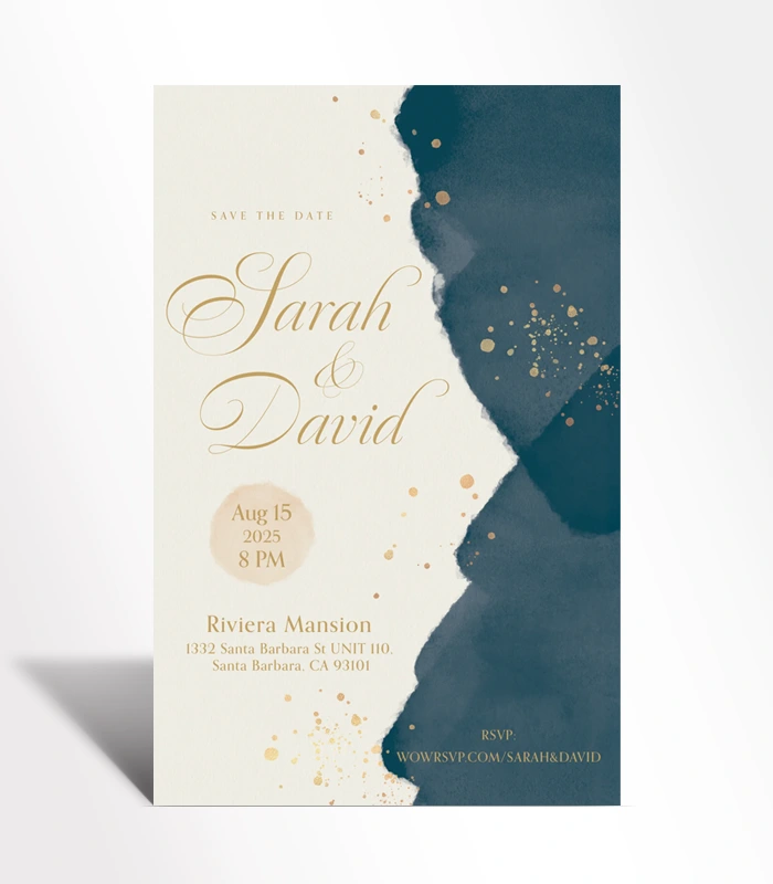 F 1 Navy Blue & Gold Watercolor Save the Date - Image 1