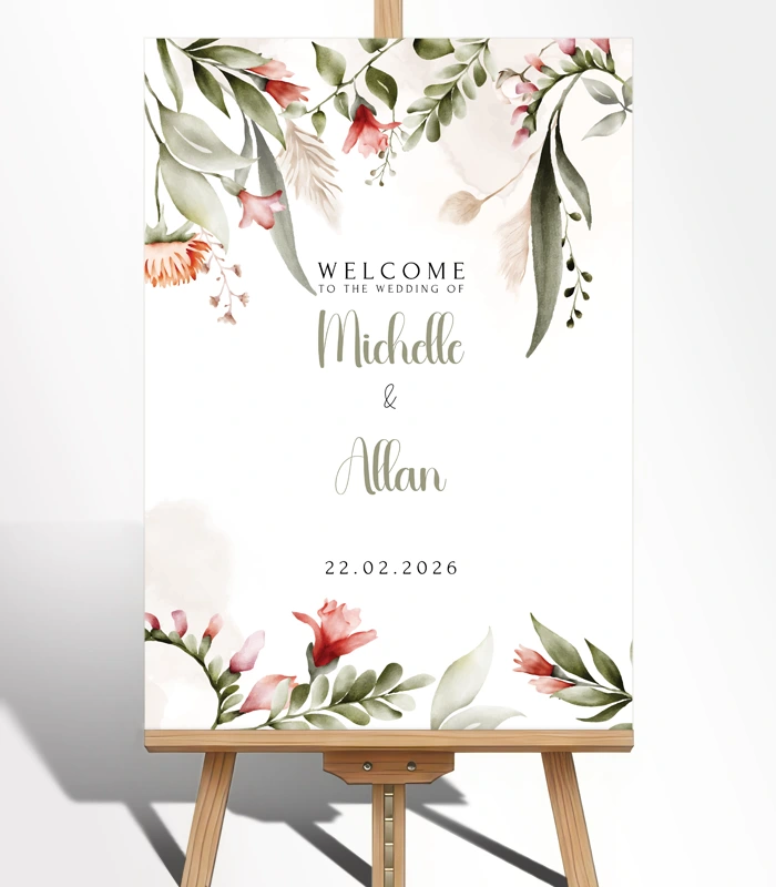 F 3 Elegant Watercolor Floral Welcome Sign - Image 1
