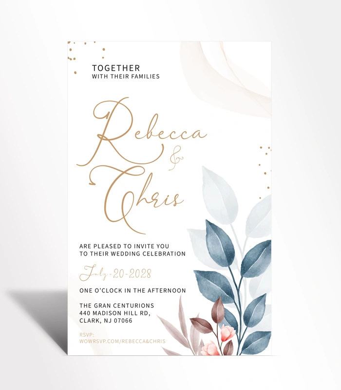 931 Blue and Blush Floral Wedding Invitation - Image 1