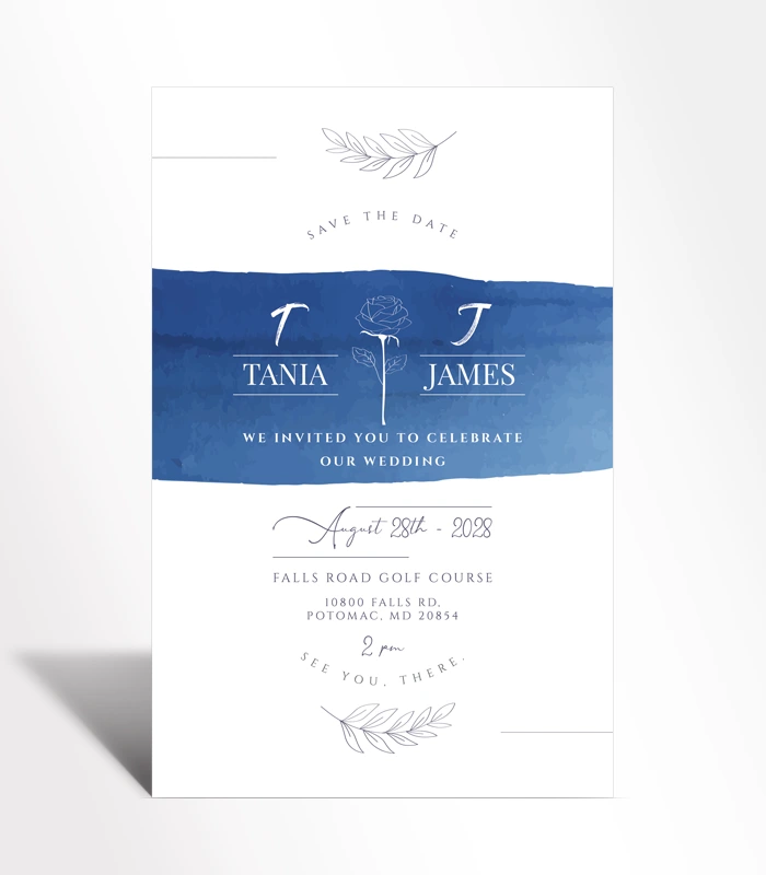 935 Blue Watercolor Rose Wedding Invitation - Image 1